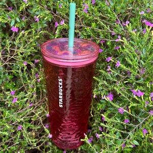 New Starbucks Pink Hammered Begonia Rippled Glass Cold Cup Tumbler